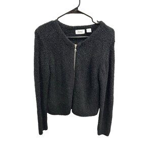 Sostanza Contemporary Apparel Black Textured Zip Up Cardigan Sweater SZ Small